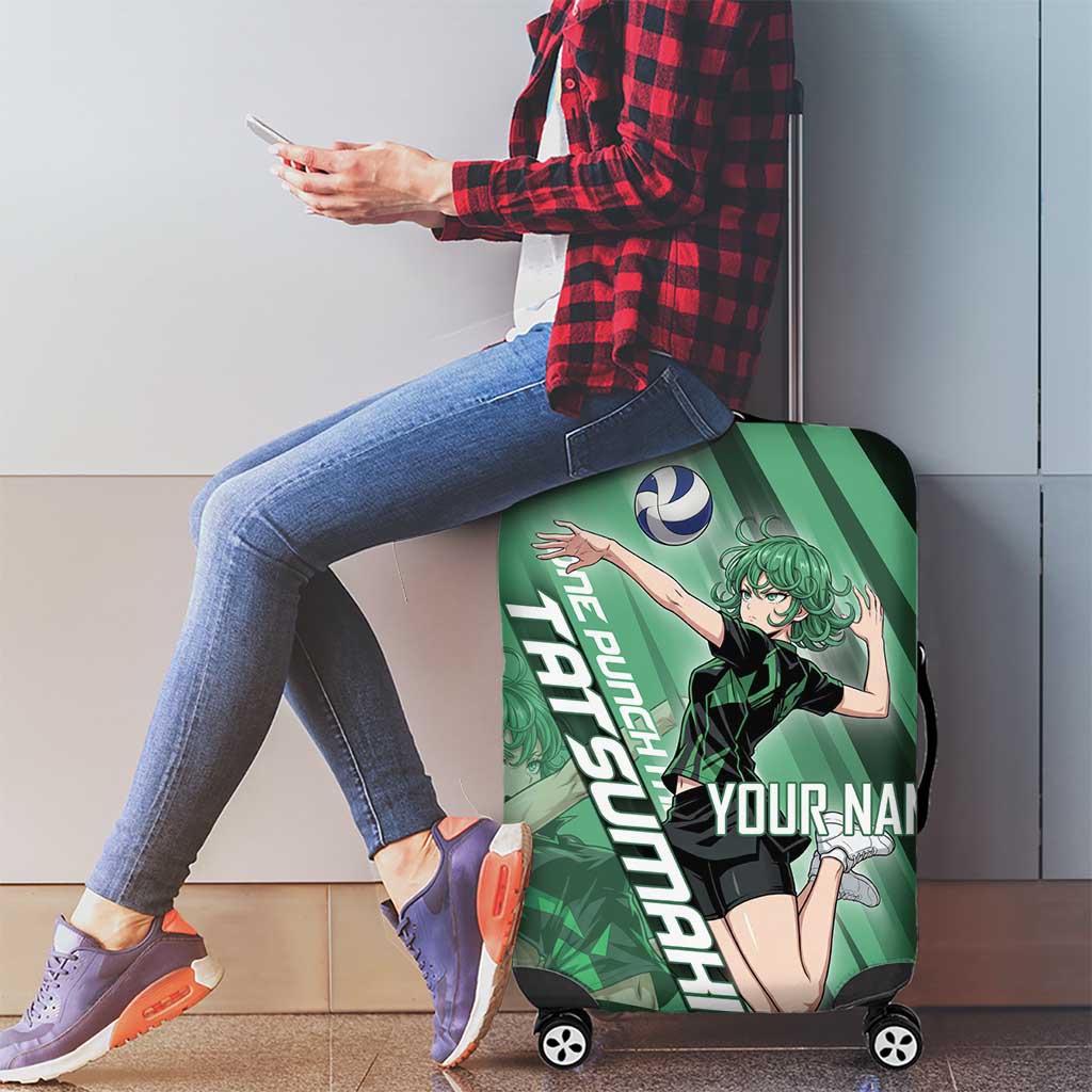 Personalized Tatsumaki Volleyball Design Luggage Cover with Green Athletic Theme and Energetic Action Pose