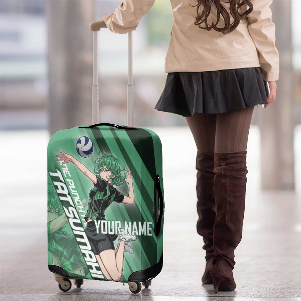 Personalized Tatsumaki Volleyball Design Luggage Cover with Green Athletic Theme and Energetic Action Pose