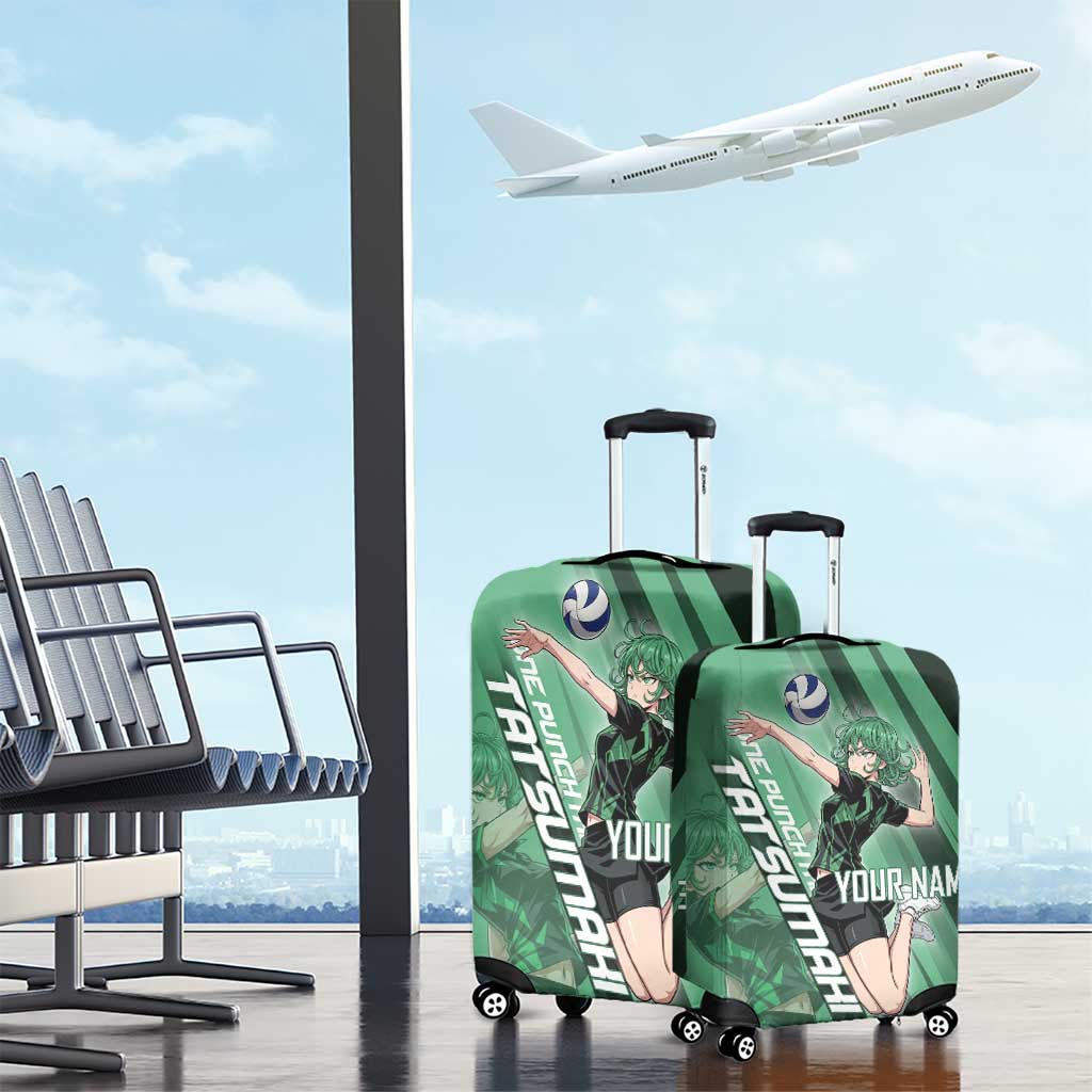 Personalized Tatsumaki Volleyball Design Luggage Cover with Green Athletic Theme and Energetic Action Pose
