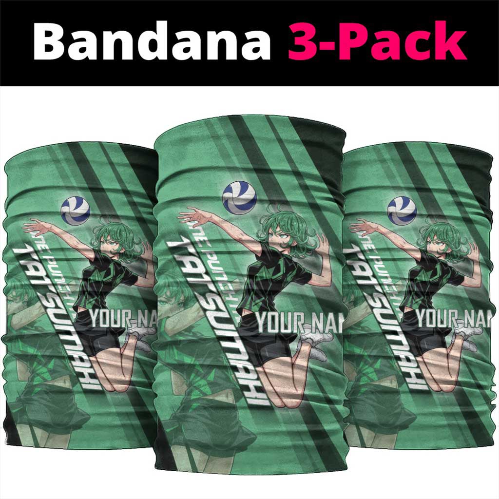 Personalized Tatsumaki Volleyball Design Neck Gaiter with Green Athletic Theme and Energetic Action Pose
