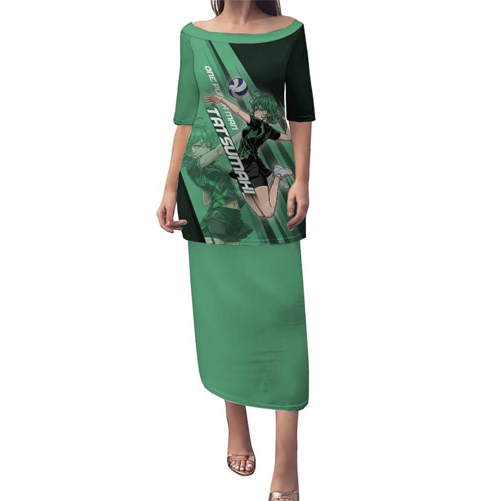 Personalized Tatsumaki Volleyball Design Puletasi with Green Athletic Theme and Energetic Action Pose