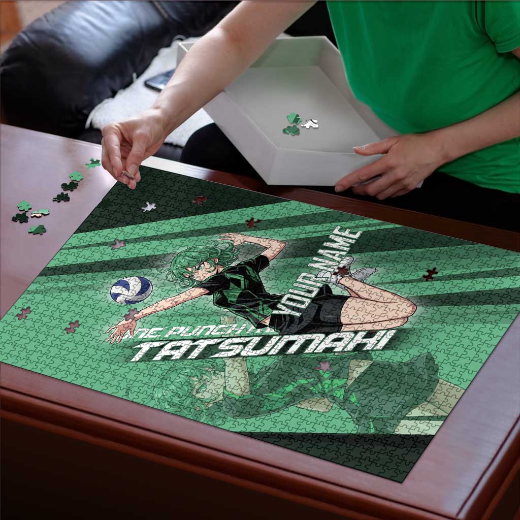 Personalized Tatsumaki Volleyball Design Puzzle with Green Athletic Theme and Energetic Action Pose