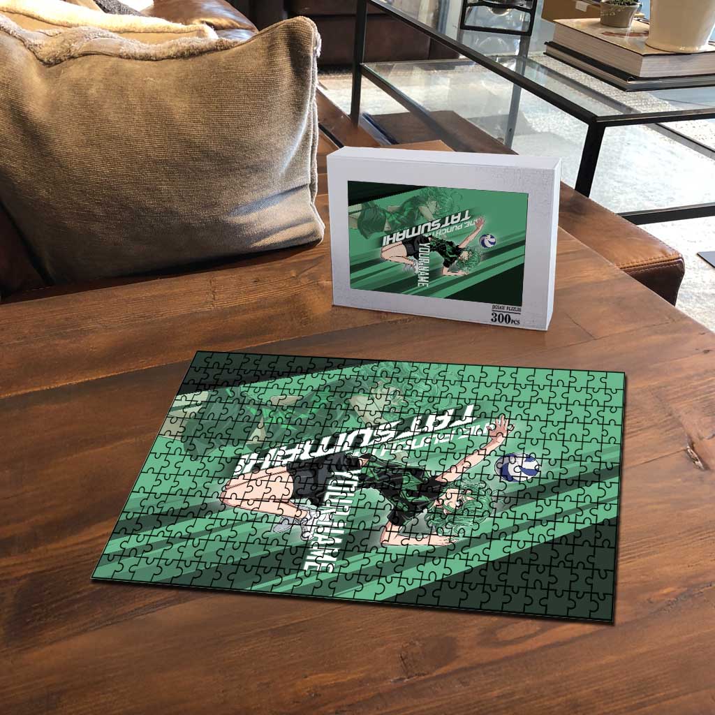 Personalized Tatsumaki Volleyball Design Puzzle with Green Athletic Theme and Energetic Action Pose