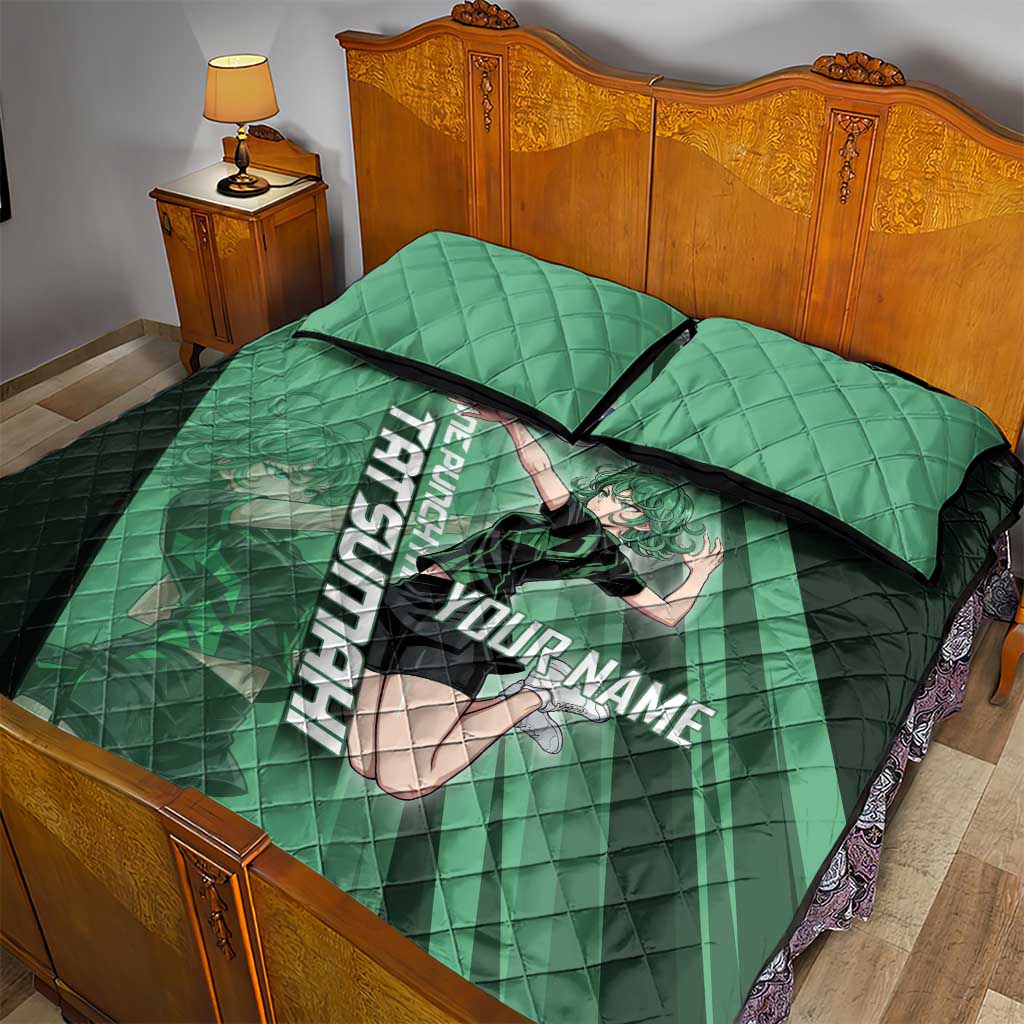 Personalized Tatsumaki Volleyball Design Quilt Bed Set with Green Athletic Theme and Energetic Action Pose