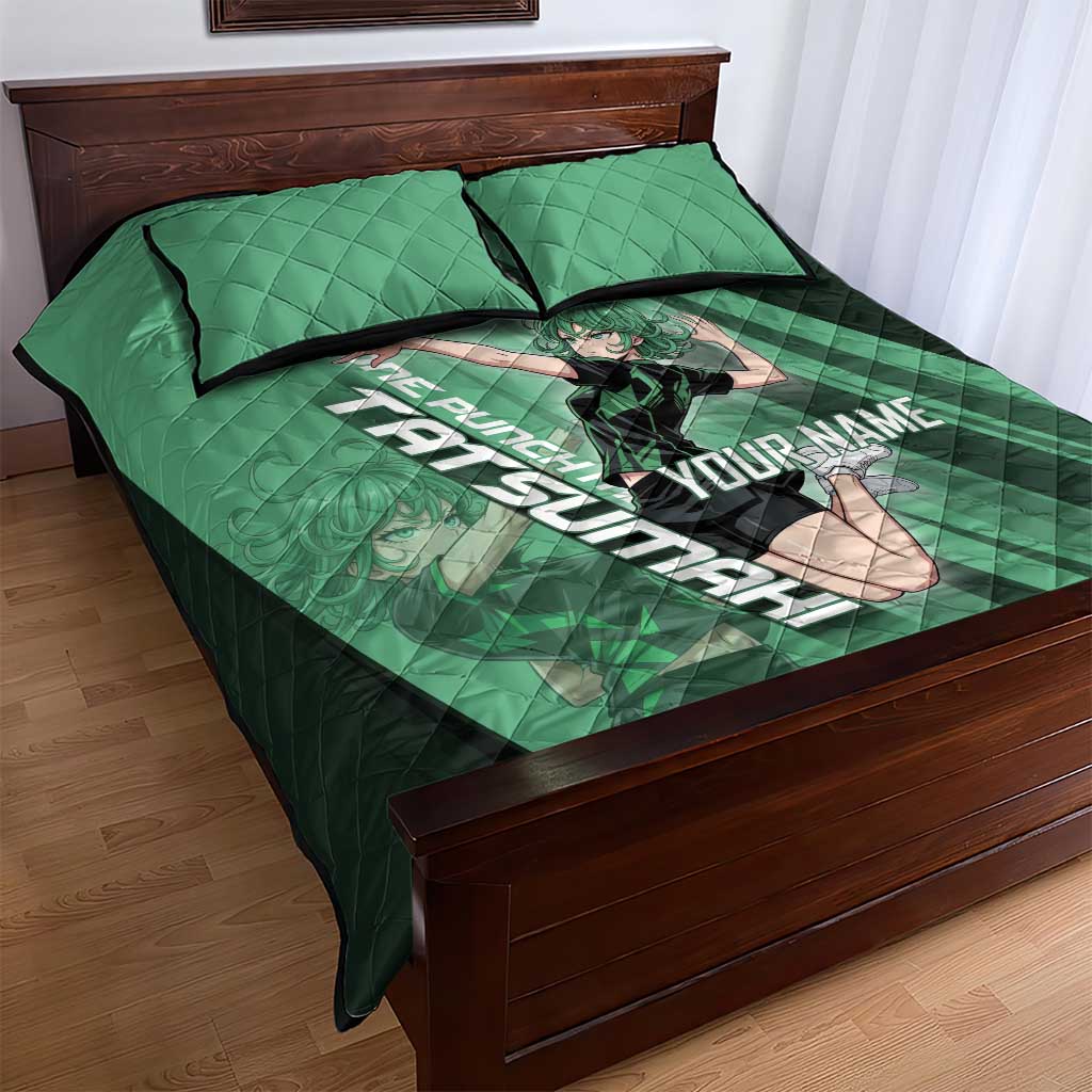 Personalized Tatsumaki Volleyball Design Quilt Bed Set with Green Athletic Theme and Energetic Action Pose