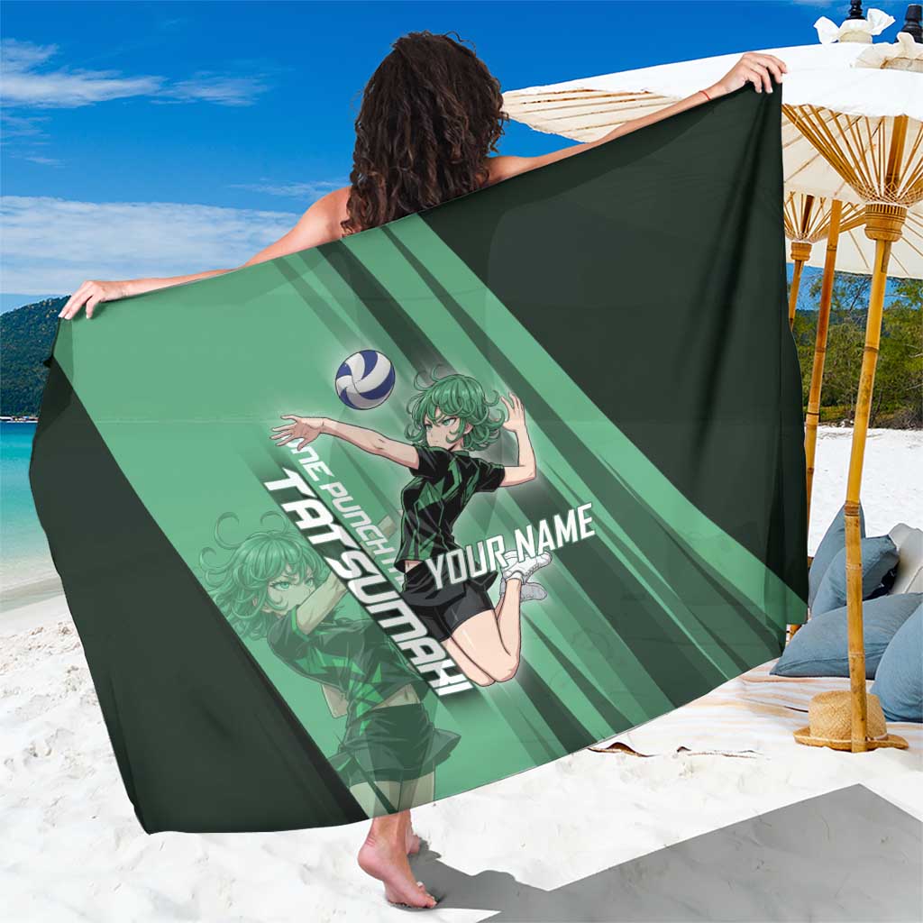 Personalized Tatsumaki Volleyball Design Sarong with Green Athletic Theme and Energetic Action Pose