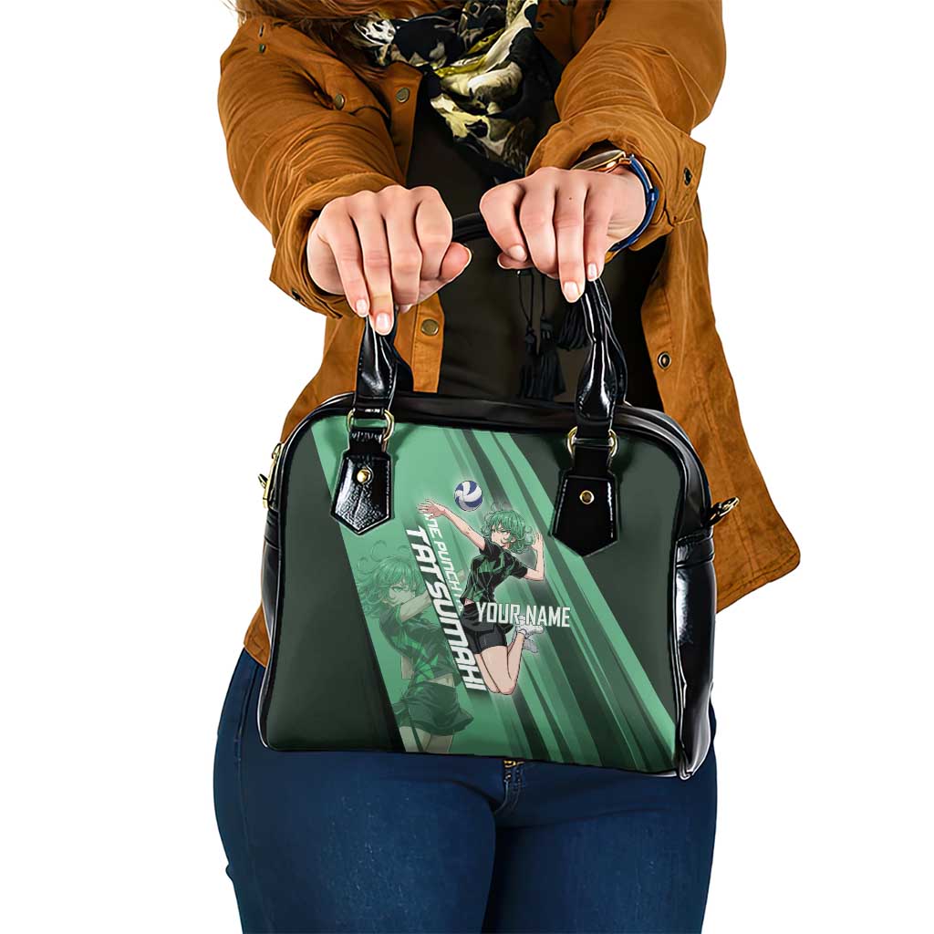 Personalized Tatsumaki Volleyball Design Shoulder Handbag with Green Athletic Theme and Energetic Action Pose
