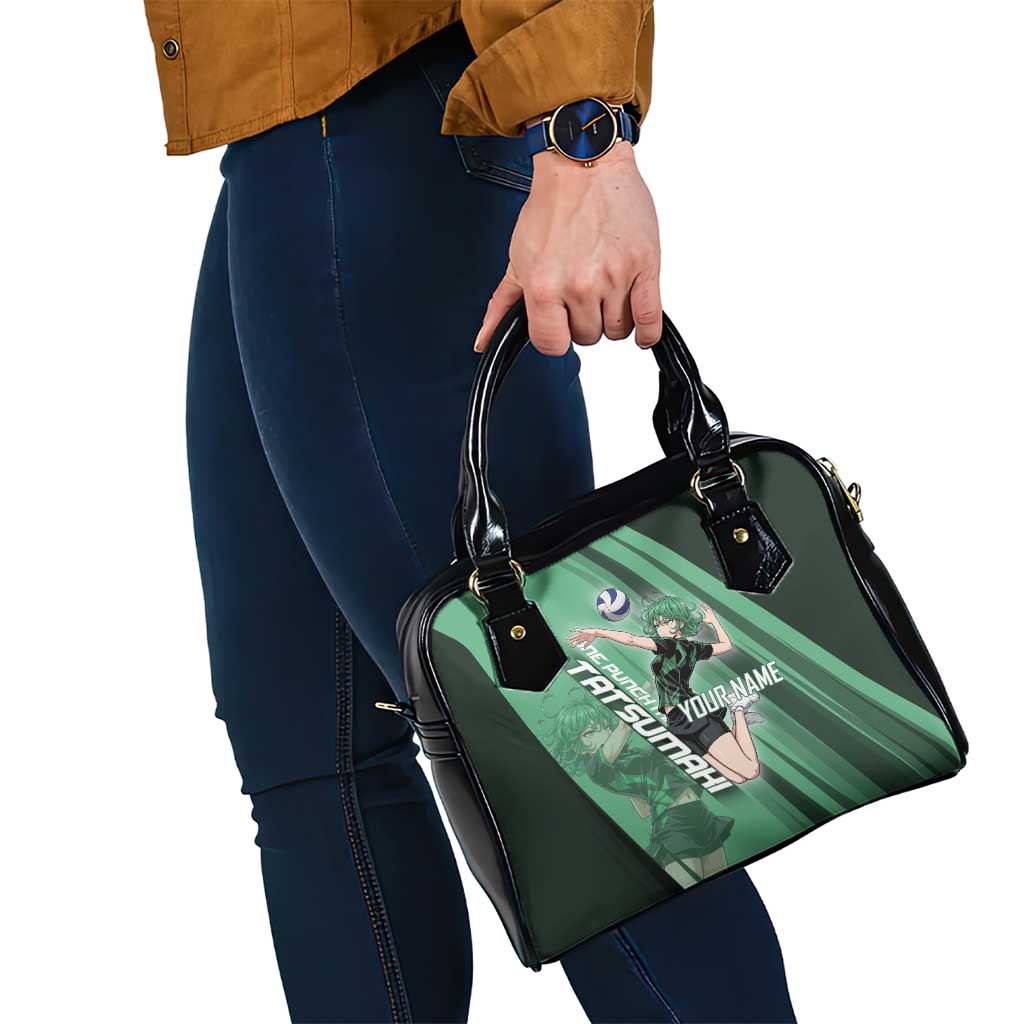 Personalized Tatsumaki Volleyball Design Shoulder Handbag with Green Athletic Theme and Energetic Action Pose