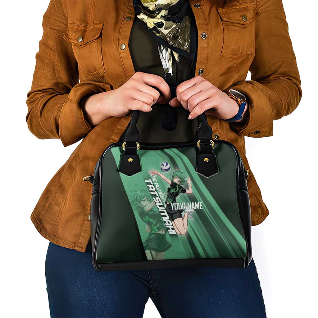 Personalized Tatsumaki Volleyball Design Shoulder Handbag with Green Athletic Theme and Energetic Action Pose