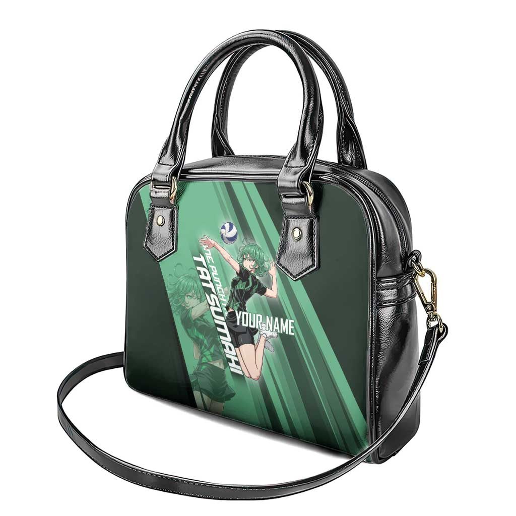 Personalized Tatsumaki Volleyball Design Shoulder Handbag with Green Athletic Theme and Energetic Action Pose
