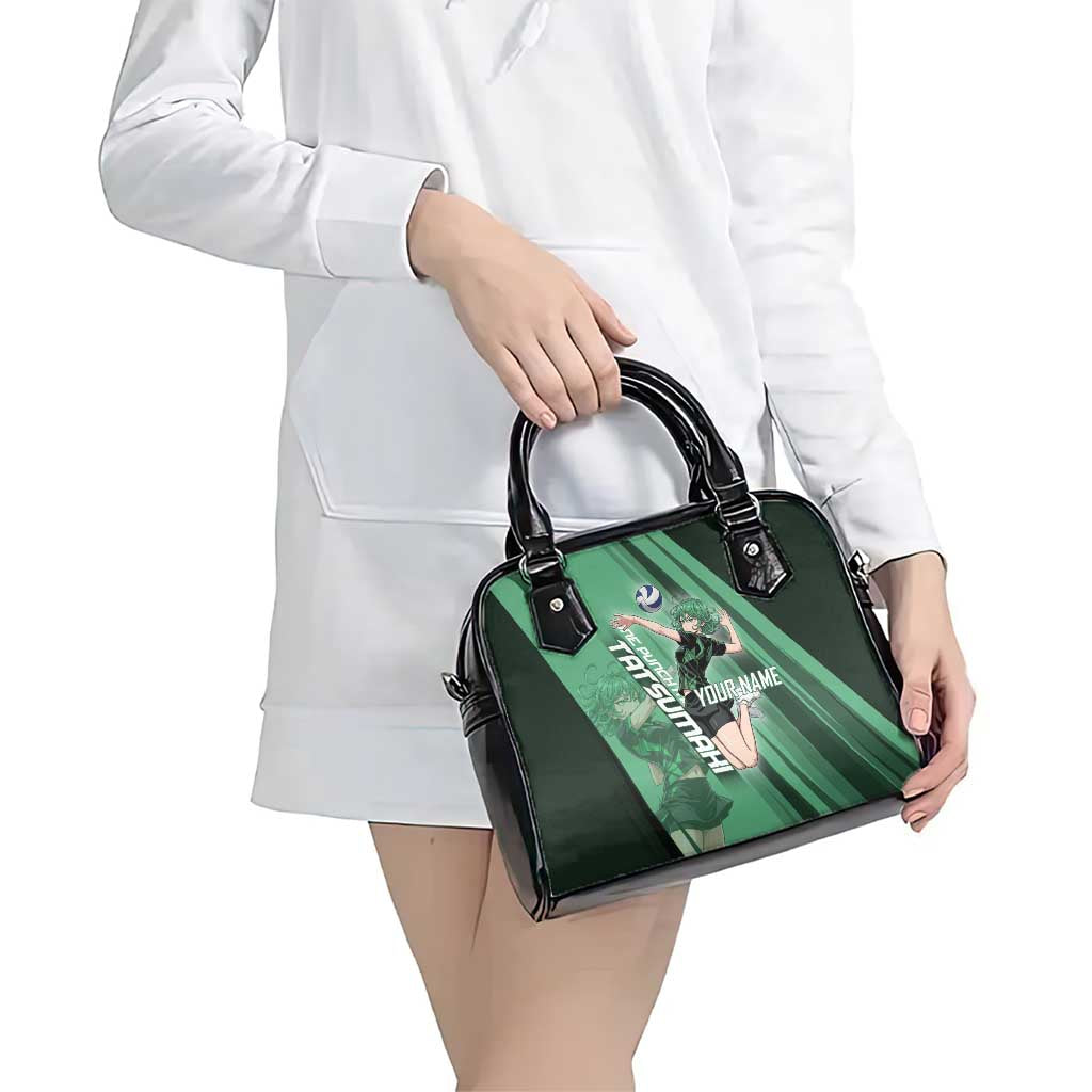 Personalized Tatsumaki Volleyball Design Shoulder Handbag with Green Athletic Theme and Energetic Action Pose