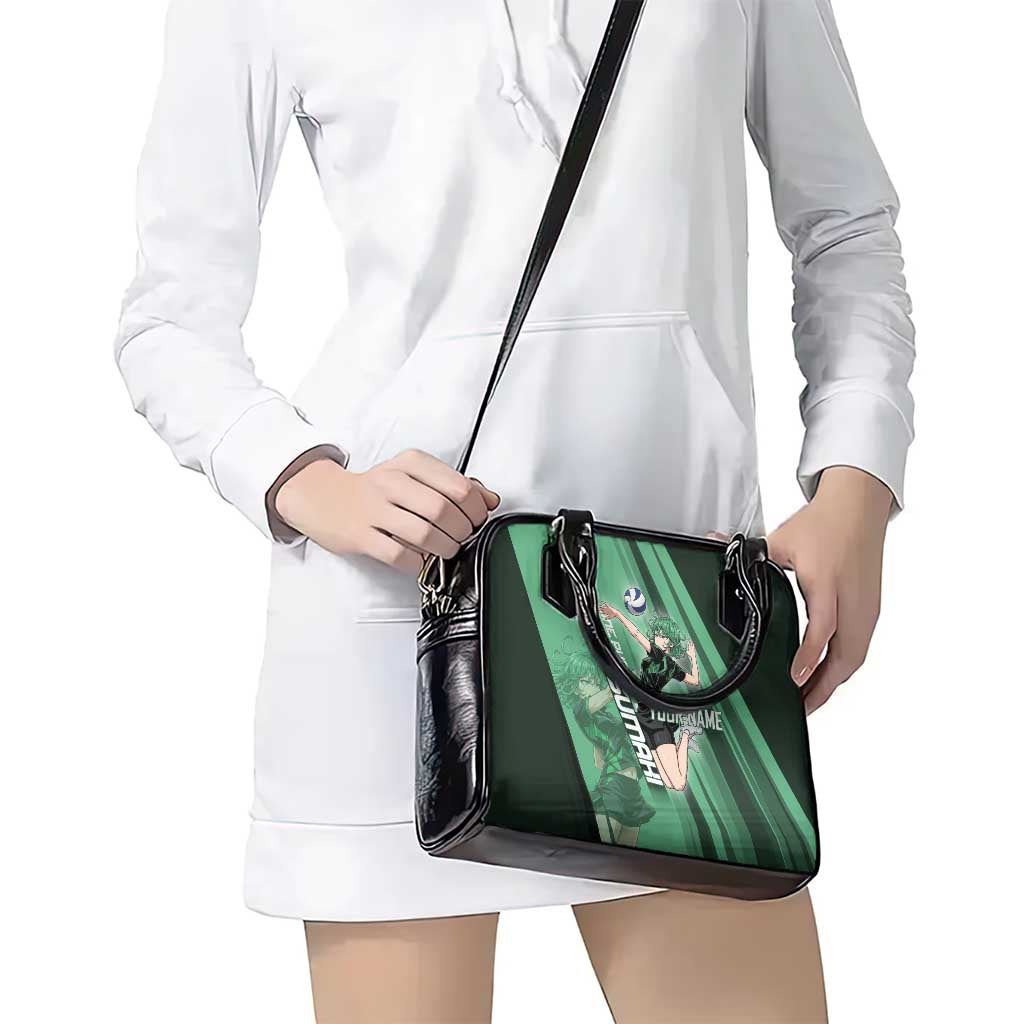 Personalized Tatsumaki Volleyball Design Shoulder Handbag with Green Athletic Theme and Energetic Action Pose