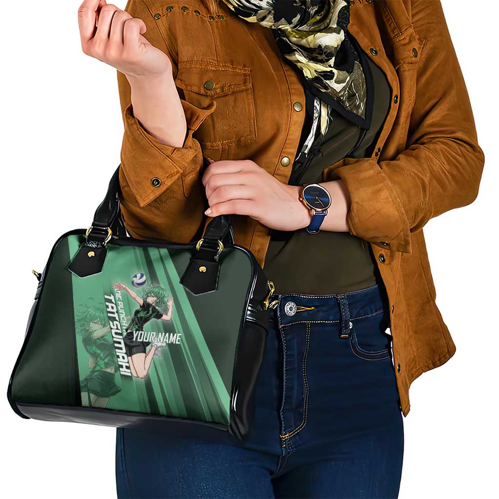 Personalized Tatsumaki Volleyball Design Shoulder Handbag with Green Athletic Theme and Energetic Action Pose
