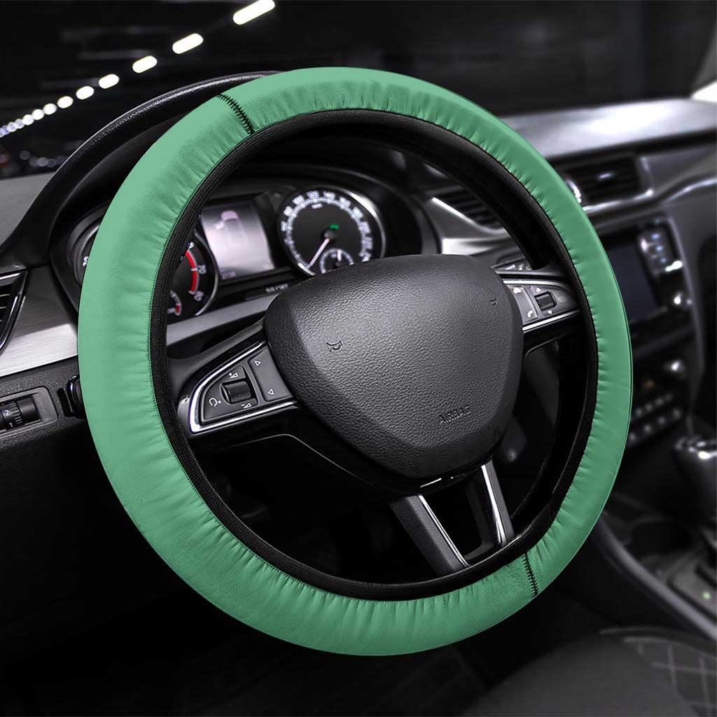 Tatsumaki Volleyball Design Steering Wheel Cover with Green Athletic Theme and Energetic Action Pose