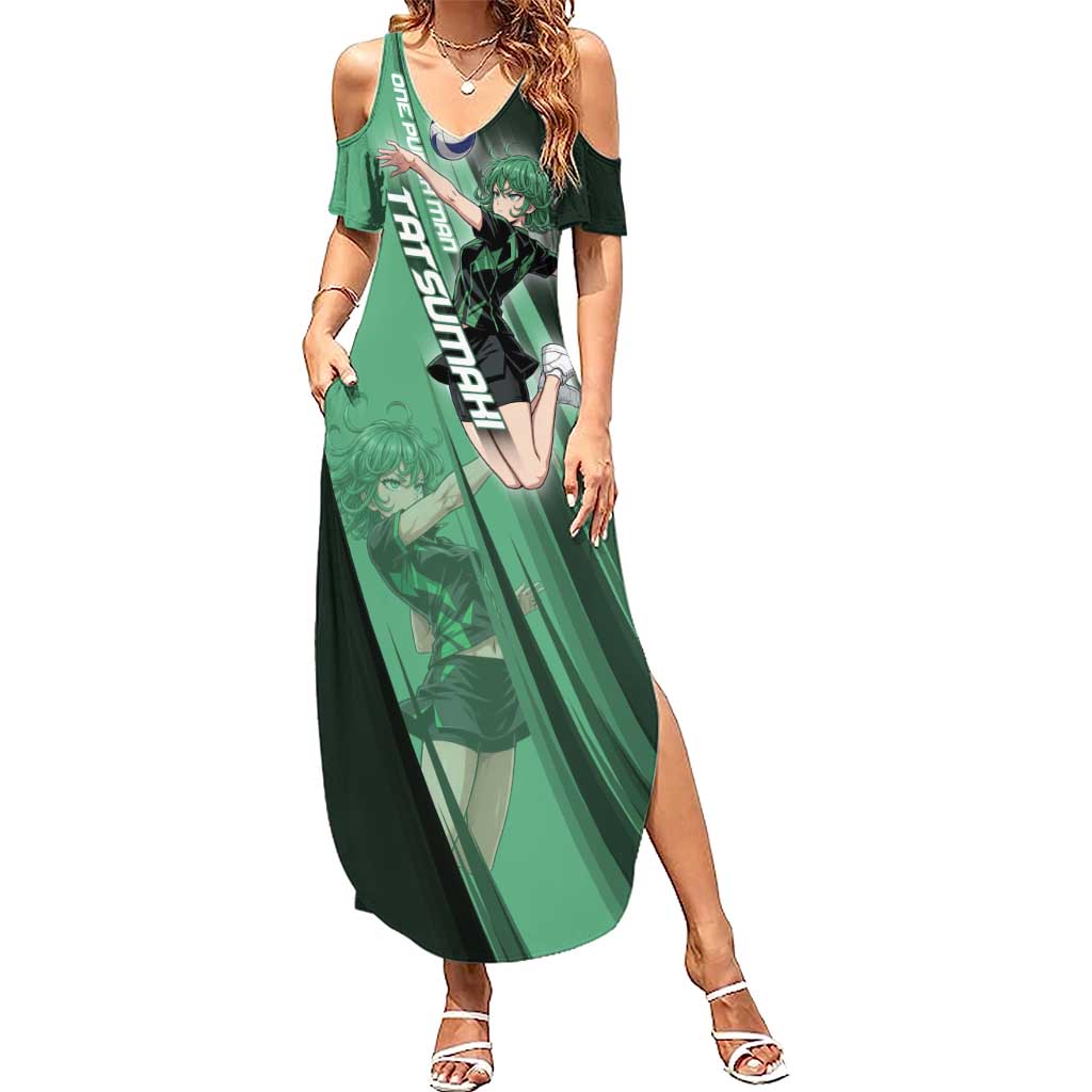 Personalized Tatsumaki Volleyball Design Summer Maxi Dress with Green Athletic Theme and Energetic Action Pose