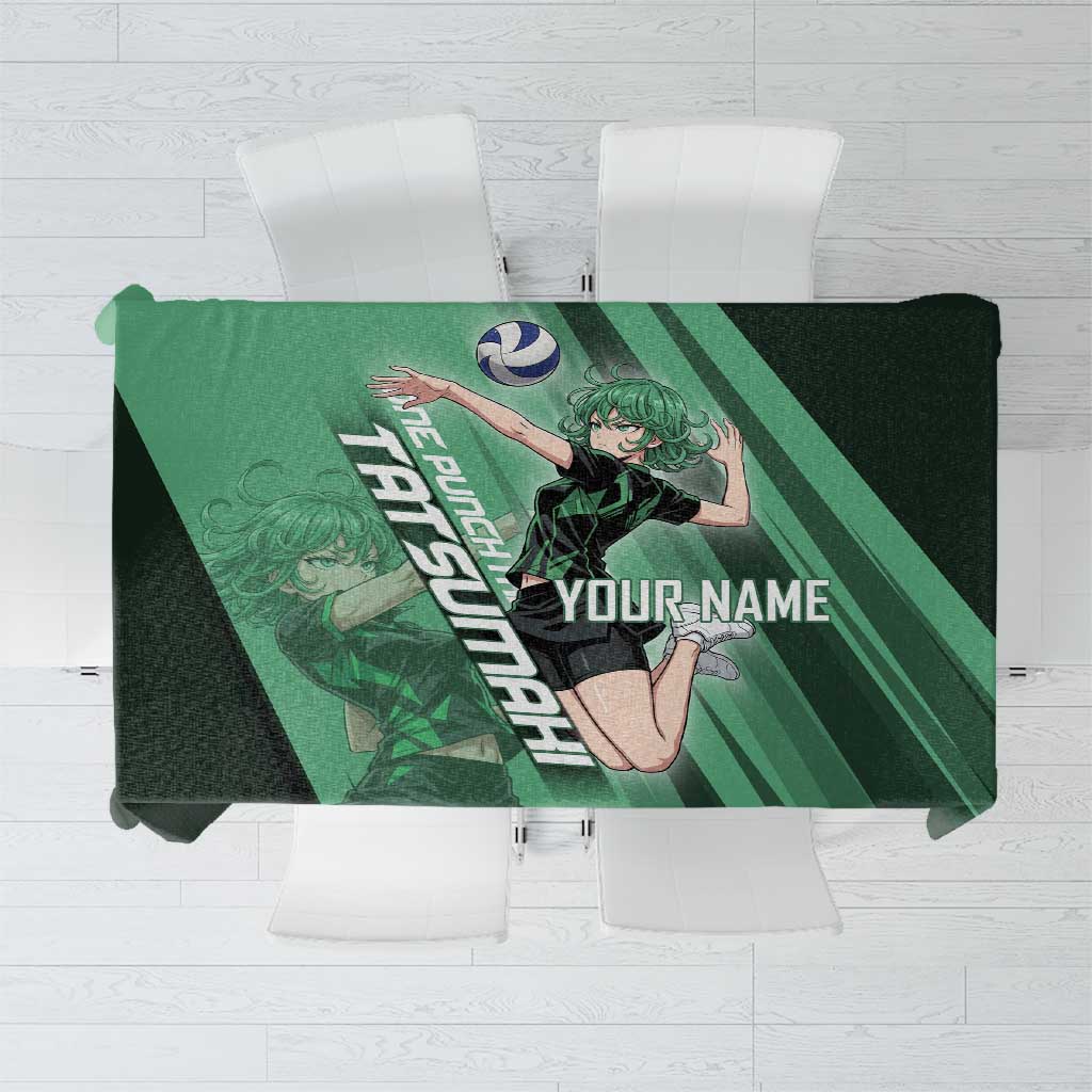 Personalized Tatsumaki Volleyball Design Tablecloth with Green Athletic Theme and Energetic Action Pose