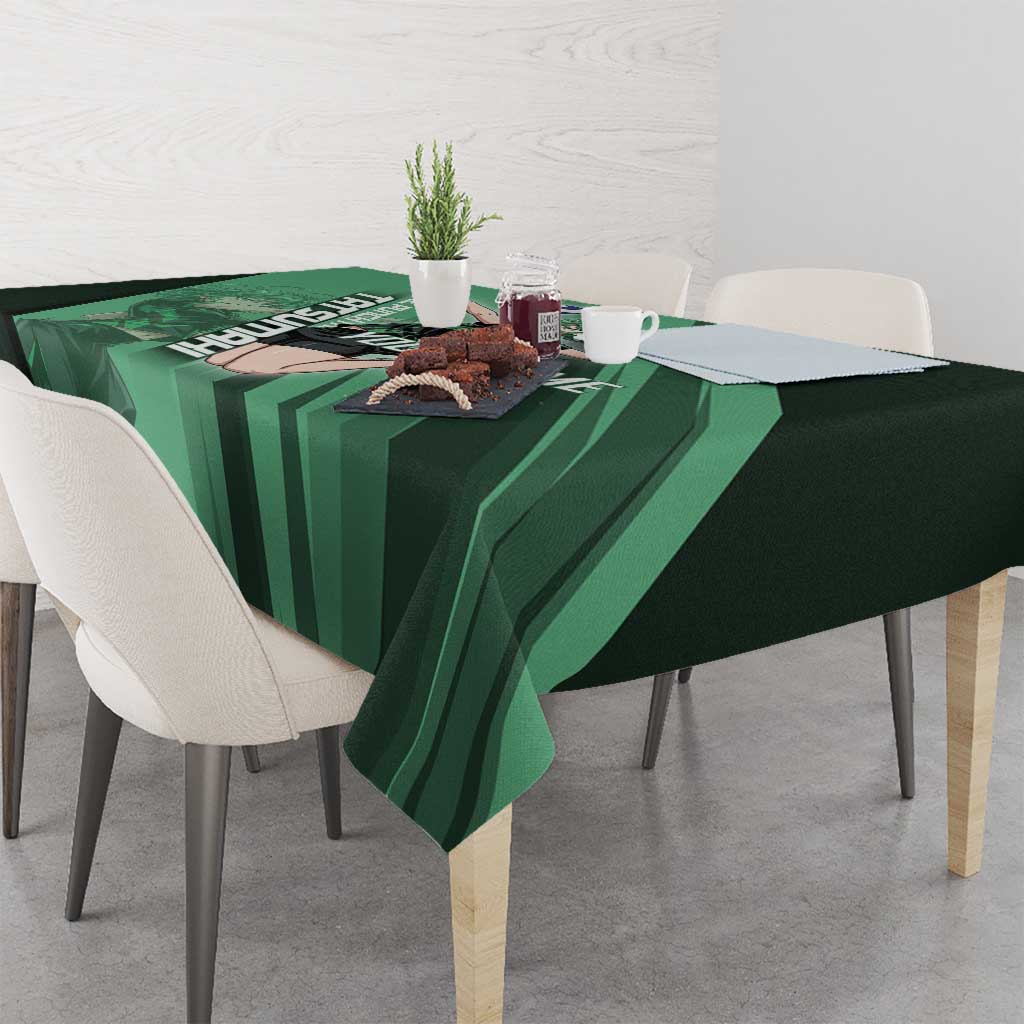 Personalized Tatsumaki Volleyball Design Tablecloth with Green Athletic Theme and Energetic Action Pose