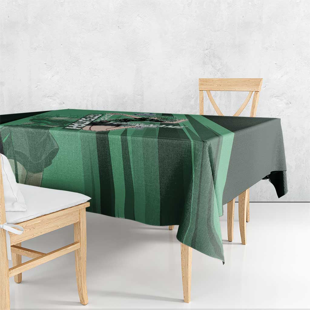 Personalized Tatsumaki Volleyball Design Tablecloth with Green Athletic Theme and Energetic Action Pose