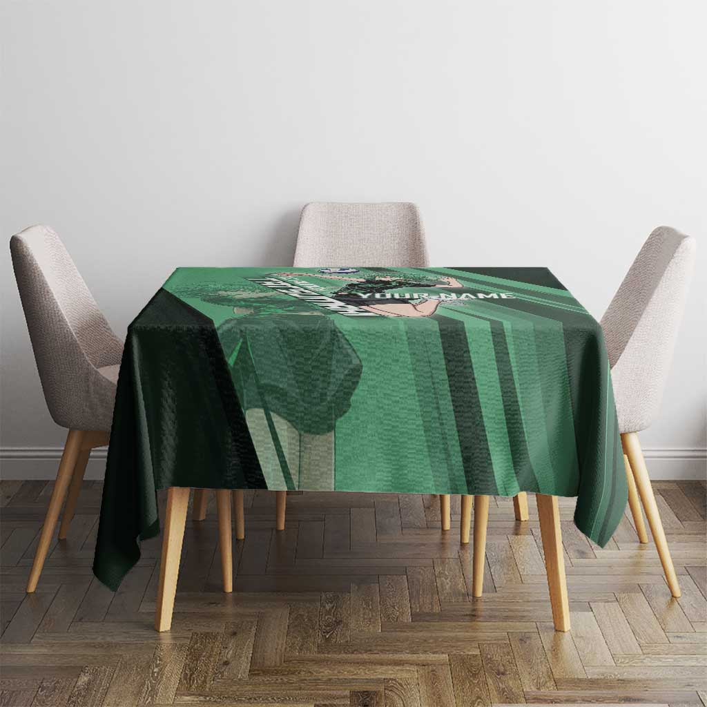 Personalized Tatsumaki Volleyball Design Tablecloth with Green Athletic Theme and Energetic Action Pose