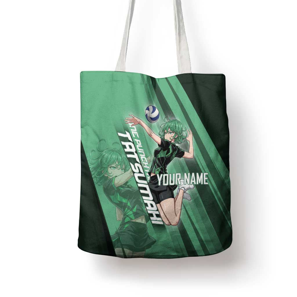 Personalized Tatsumaki Volleyball Design Tote Bag with Green Athletic Theme and Energetic Action Pose