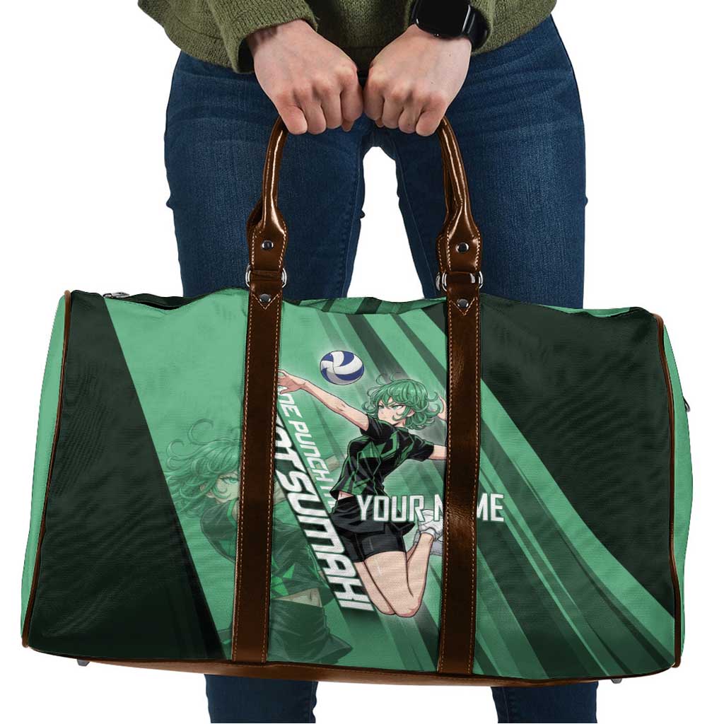 Personalized Tatsumaki Volleyball Design Travel Bag with Green Athletic Theme and Energetic Action Pose