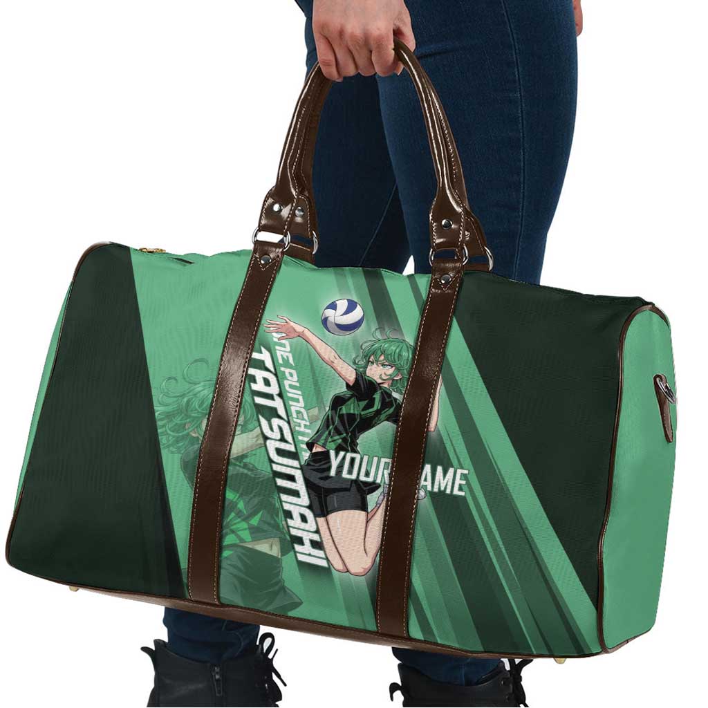 Personalized Tatsumaki Volleyball Design Travel Bag with Green Athletic Theme and Energetic Action Pose