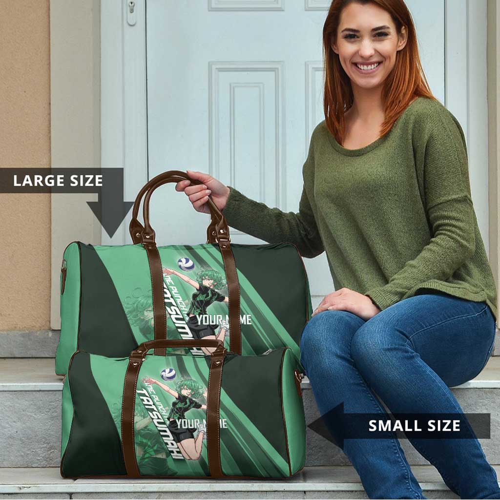 Personalized Tatsumaki Volleyball Design Travel Bag with Green Athletic Theme and Energetic Action Pose