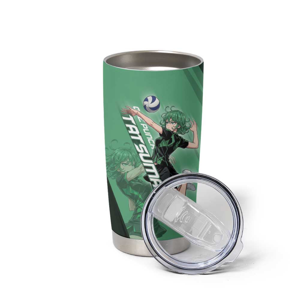 Personalized Tatsumaki Volleyball Design Tumbler Cup with Green Athletic Theme and Energetic Action Pose