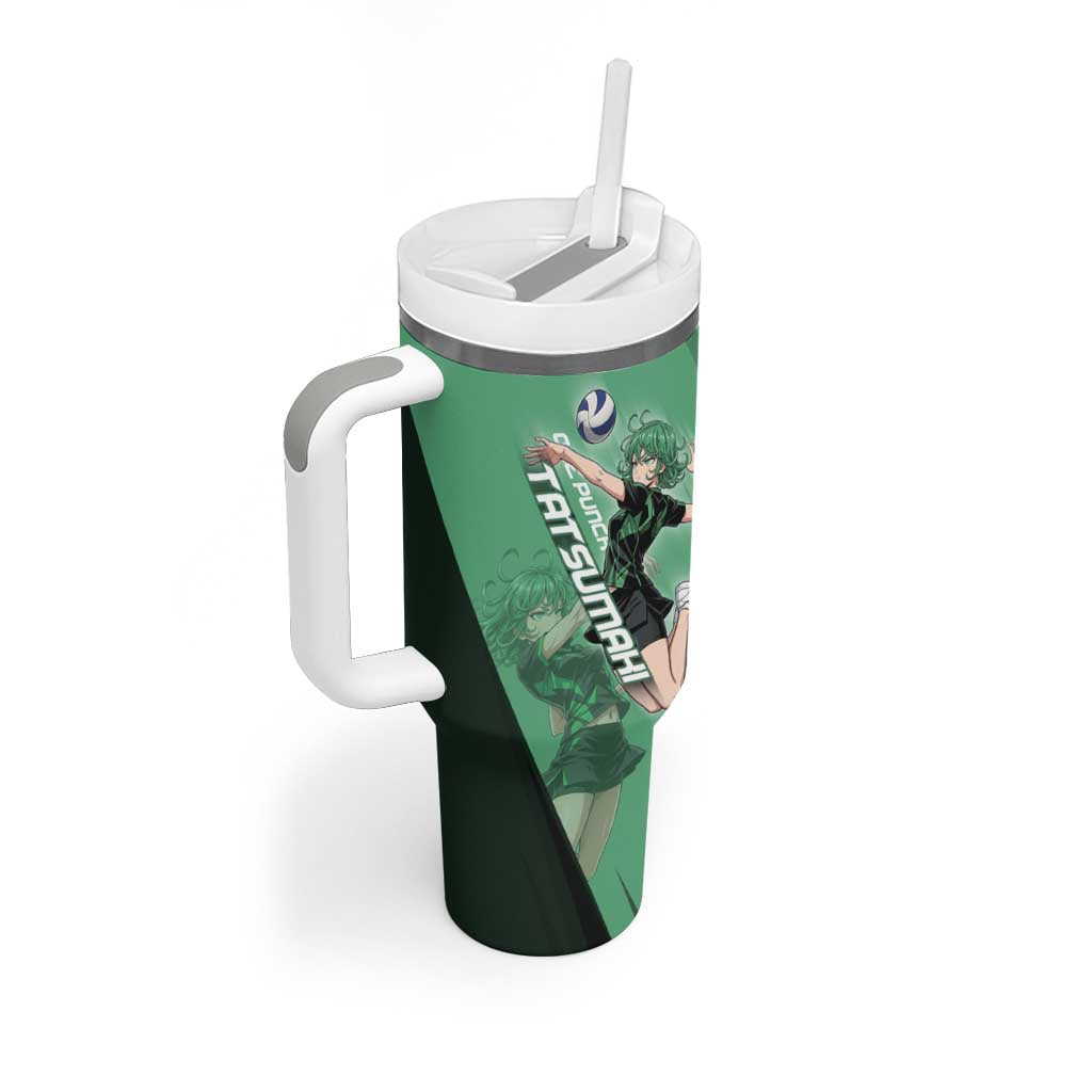 Personalized Tatsumaki Volleyball Design Tumbler With Handle with Green Athletic Theme and Energetic Action Pose
