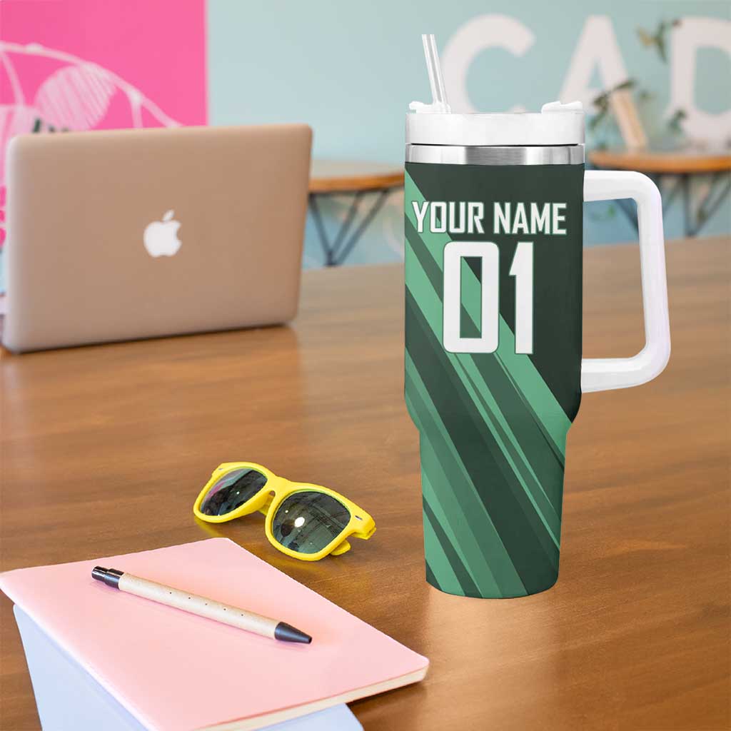 Personalized Tatsumaki Volleyball Design Tumbler With Handle with Green Athletic Theme and Energetic Action Pose