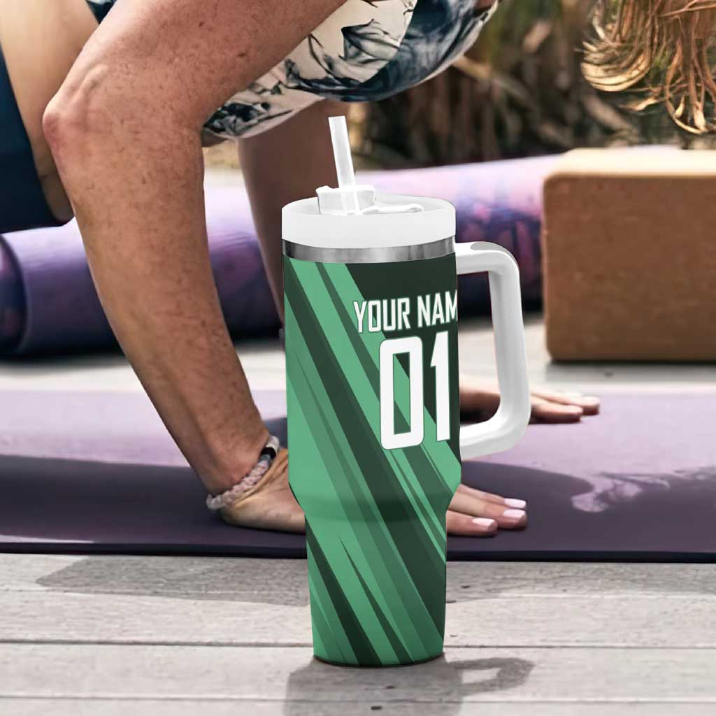 Personalized Tatsumaki Volleyball Design Tumbler With Handle with Green Athletic Theme and Energetic Action Pose