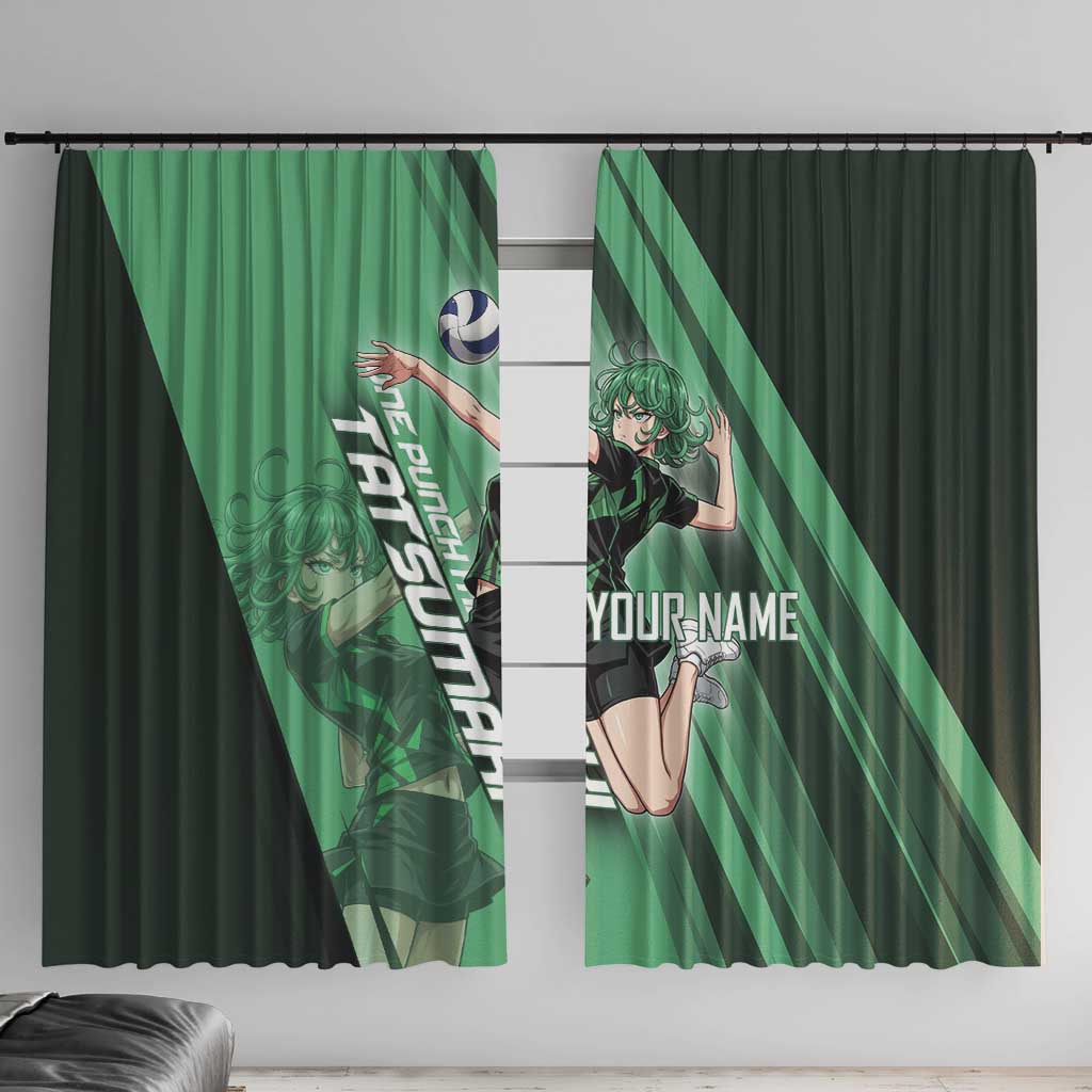 Personalized Tatsumaki Volleyball Design Window Curtain with Green Athletic Theme and Energetic Action Pose