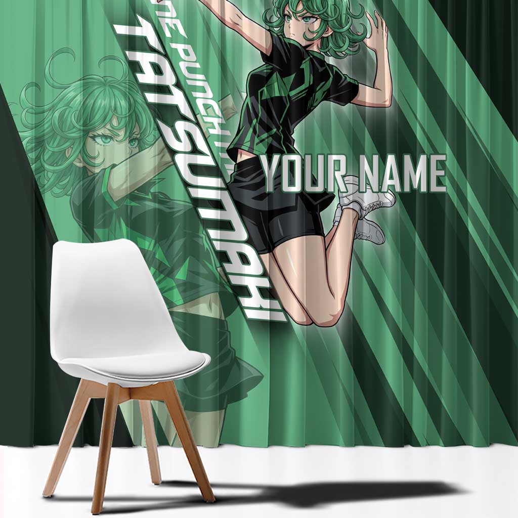 Personalized Tatsumaki Volleyball Design Window Curtain with Green Athletic Theme and Energetic Action Pose