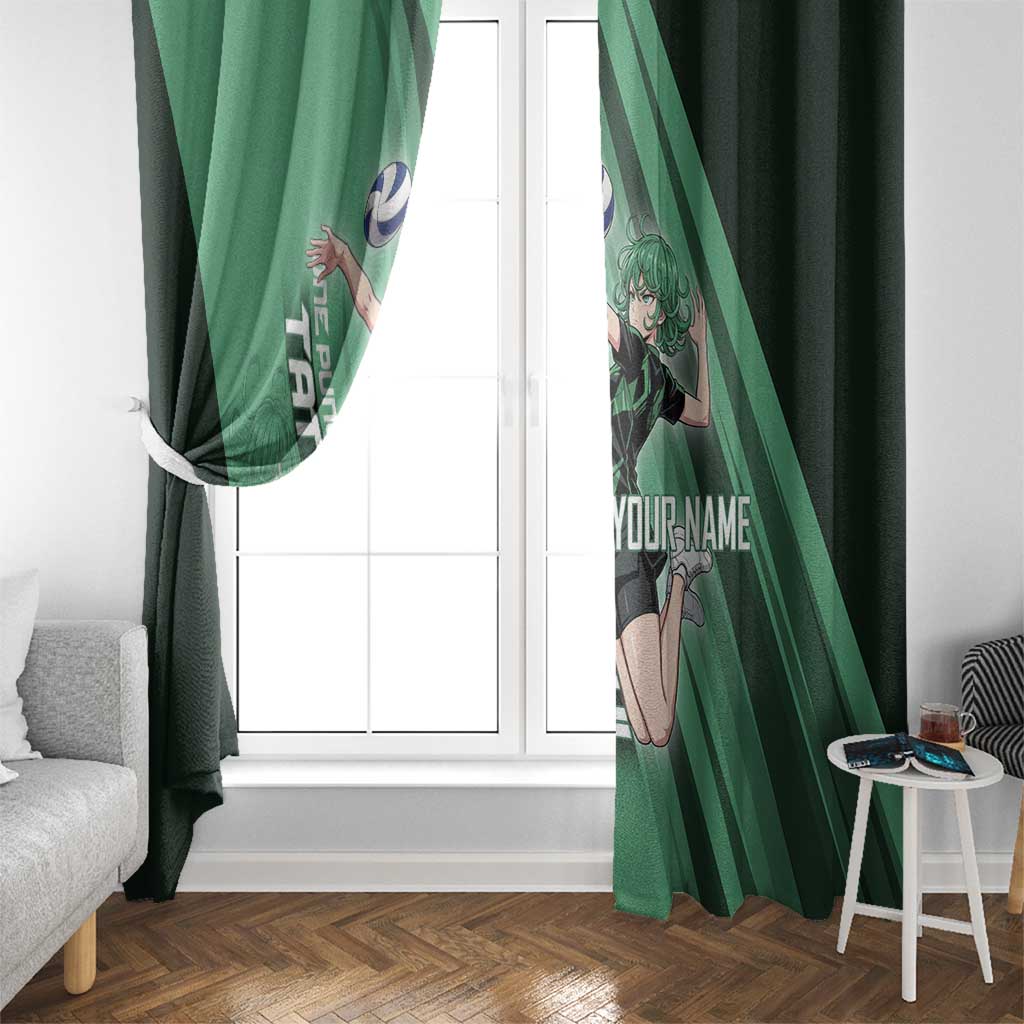 Personalized Tatsumaki Volleyball Design Window Curtain with Green Athletic Theme and Energetic Action Pose