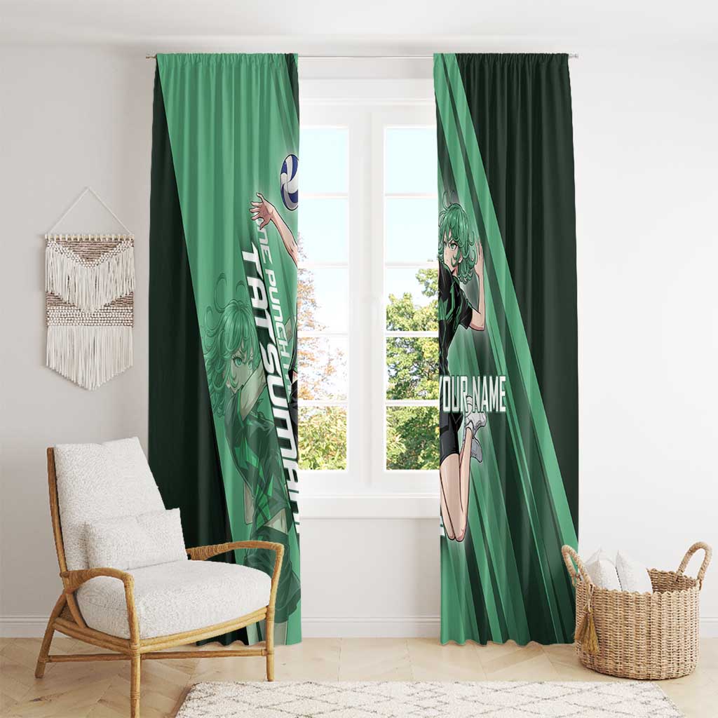 Personalized Tatsumaki Volleyball Design Window Curtain with Green Athletic Theme and Energetic Action Pose