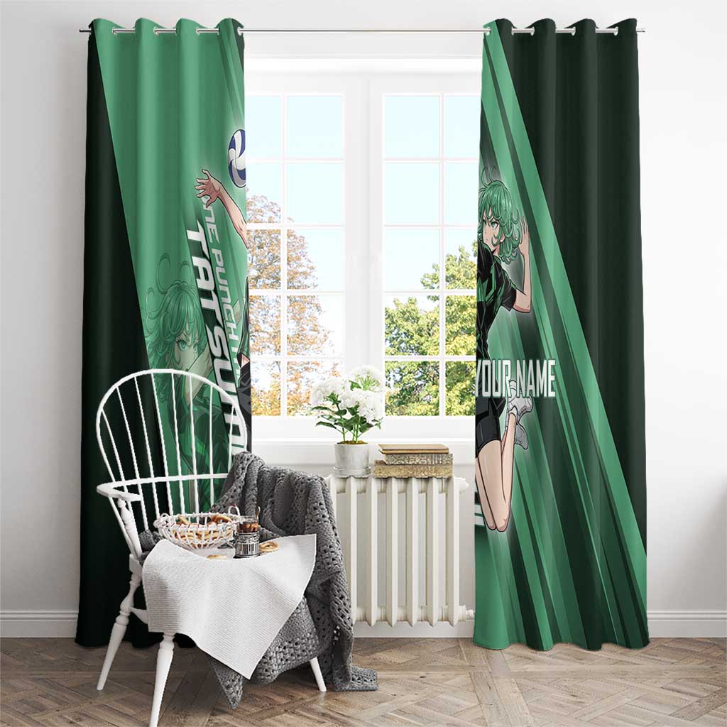 Personalized Tatsumaki Volleyball Design Window Curtain with Green Athletic Theme and Energetic Action Pose
