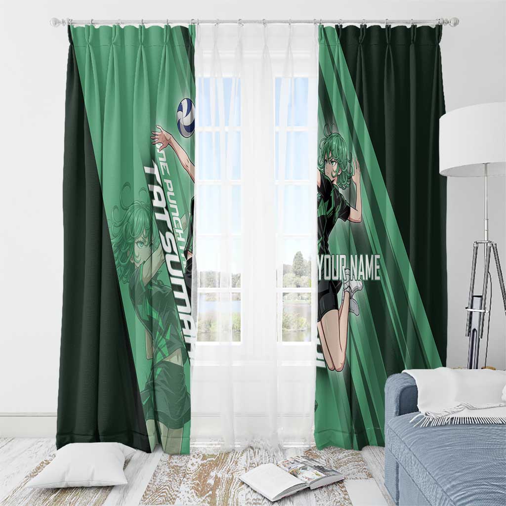 Personalized Tatsumaki Volleyball Design Window Curtain with Green Athletic Theme and Energetic Action Pose