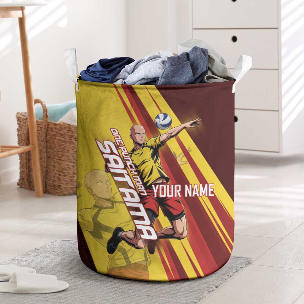 Personalized Saitama Volleyball Design Laundry Basket with Yellow and Red Athletic Theme and Powerful Spike Pose