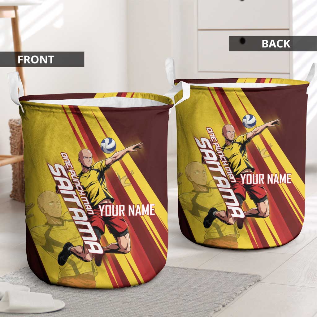 Personalized Saitama Volleyball Design Laundry Basket with Yellow and Red Athletic Theme and Powerful Spike Pose