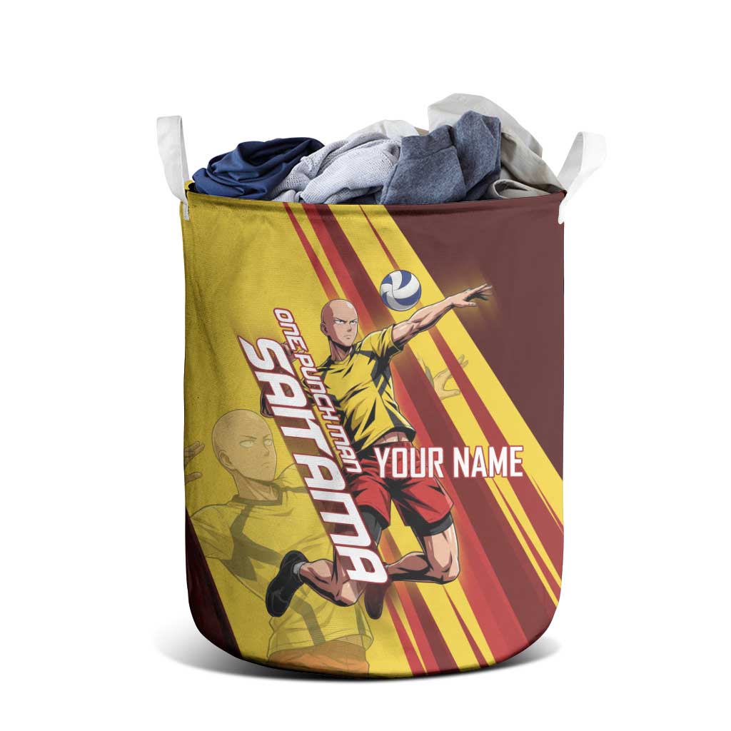Personalized Saitama Volleyball Design Laundry Basket with Yellow and Red Athletic Theme and Powerful Spike Pose