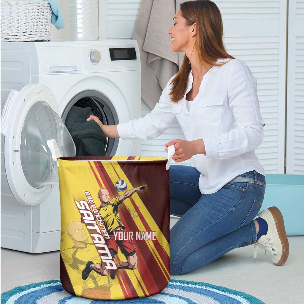 Personalized Saitama Volleyball Design Laundry Basket with Yellow and Red Athletic Theme and Powerful Spike Pose