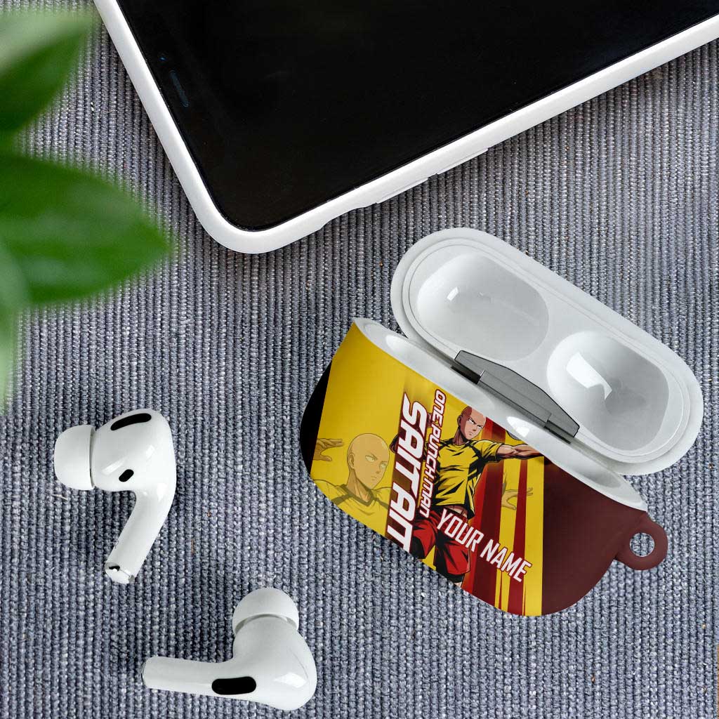 Personalized Saitama Volleyball Design AirPods Case with Yellow and Red Athletic Theme and Powerful Spike Pose