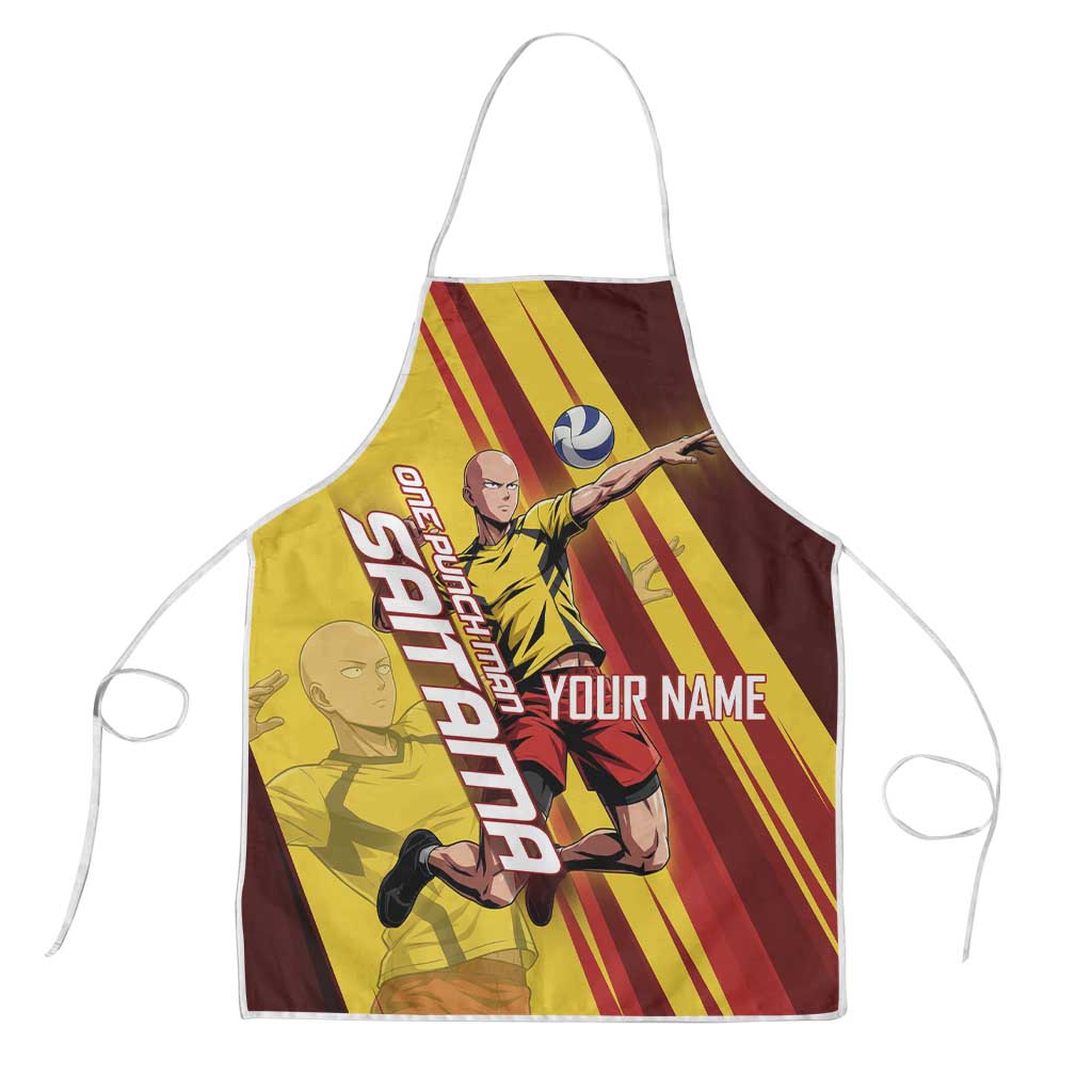 Personalized Saitama Volleyball Design Apron with Yellow and Red Athletic Theme and Powerful Spike Pose