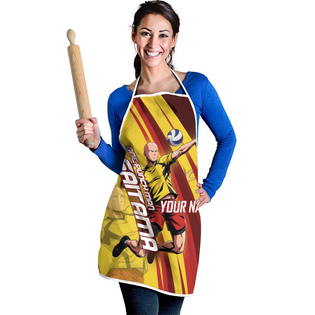Personalized Saitama Volleyball Design Apron with Yellow and Red Athletic Theme and Powerful Spike Pose