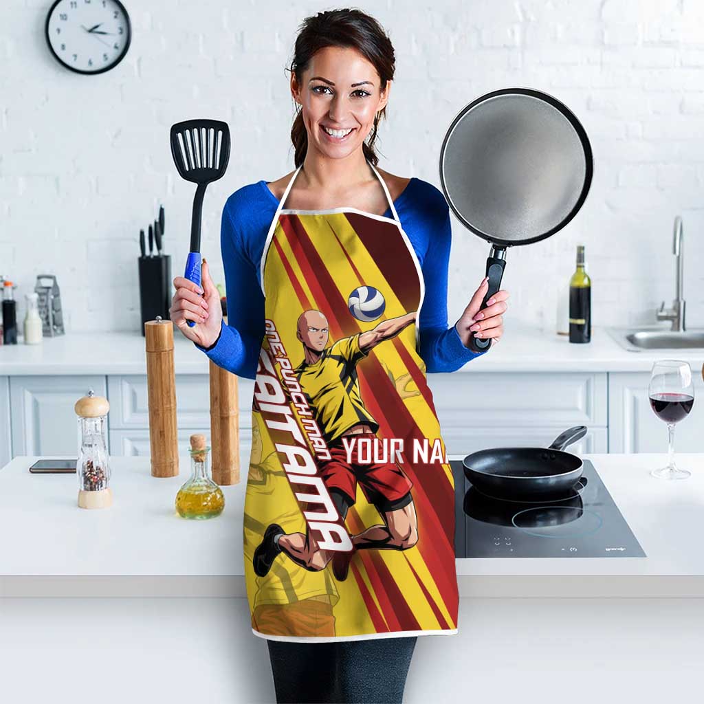 Personalized Saitama Volleyball Design Apron with Yellow and Red Athletic Theme and Powerful Spike Pose