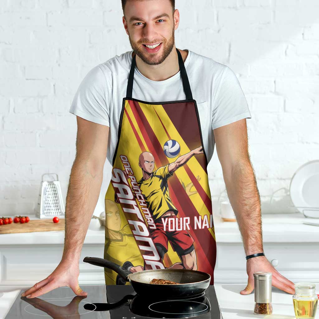 Personalized Saitama Volleyball Design Apron with Yellow and Red Athletic Theme and Powerful Spike Pose