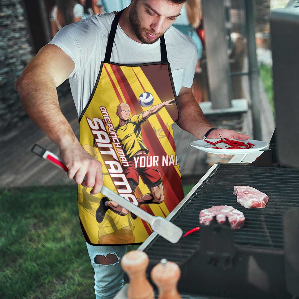 Personalized Saitama Volleyball Design Apron with Yellow and Red Athletic Theme and Powerful Spike Pose