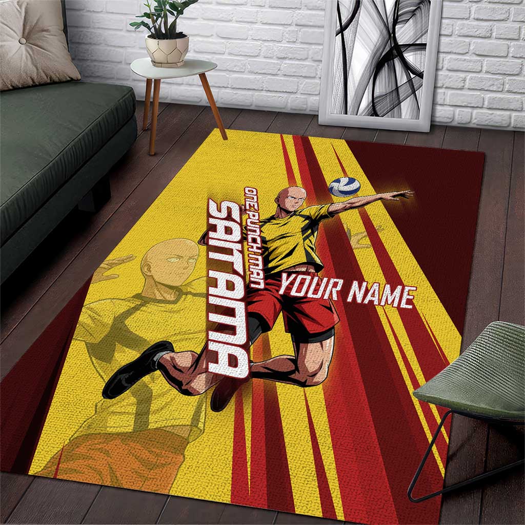 Personalized Saitama Volleyball Design Area Rug with Yellow and Red Athletic Theme and Powerful Spike Pose