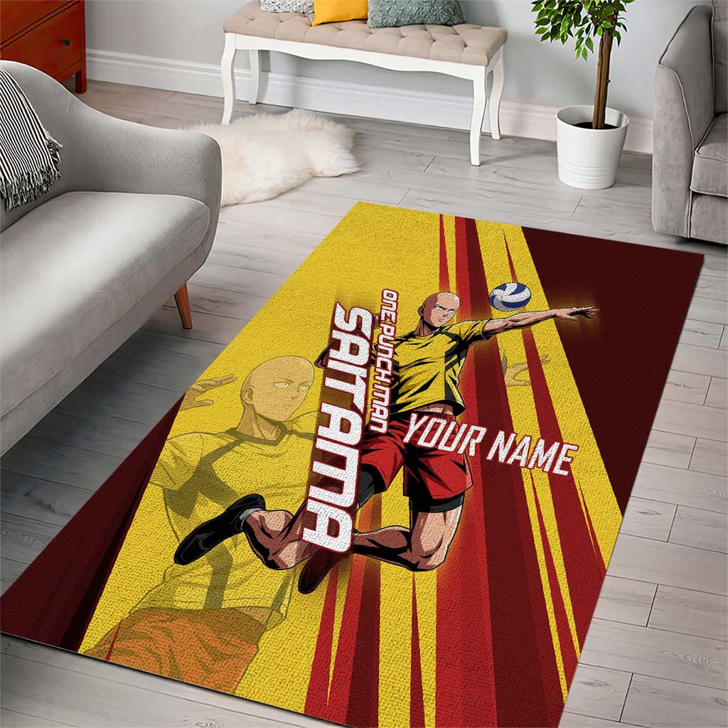 Personalized Saitama Volleyball Design Area Rug with Yellow and Red Athletic Theme and Powerful Spike Pose