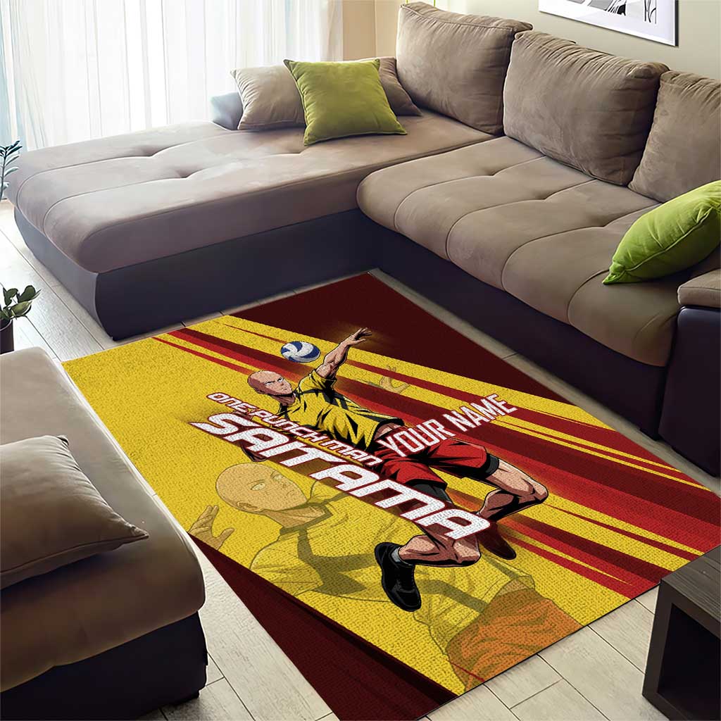 Personalized Saitama Volleyball Design Area Rug with Yellow and Red Athletic Theme and Powerful Spike Pose